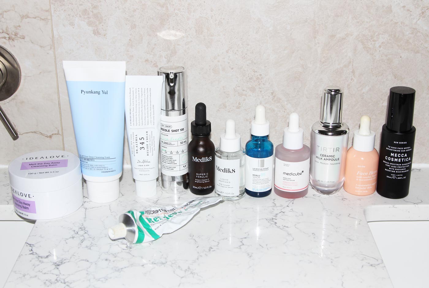 A line up of Korean skincare creams for creating healthy, youthful, glass skin.